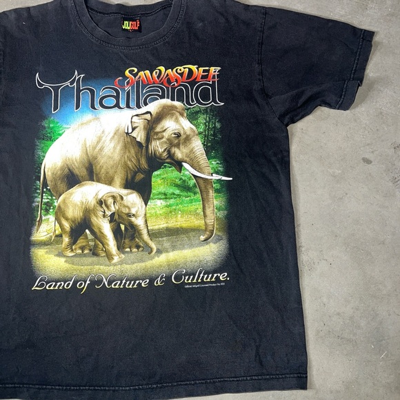 JOLIGOLF- Land Of Nature & Culture Thailand, Elephant Print, Black T-Shirt Sz L - Picture 3 of 4
